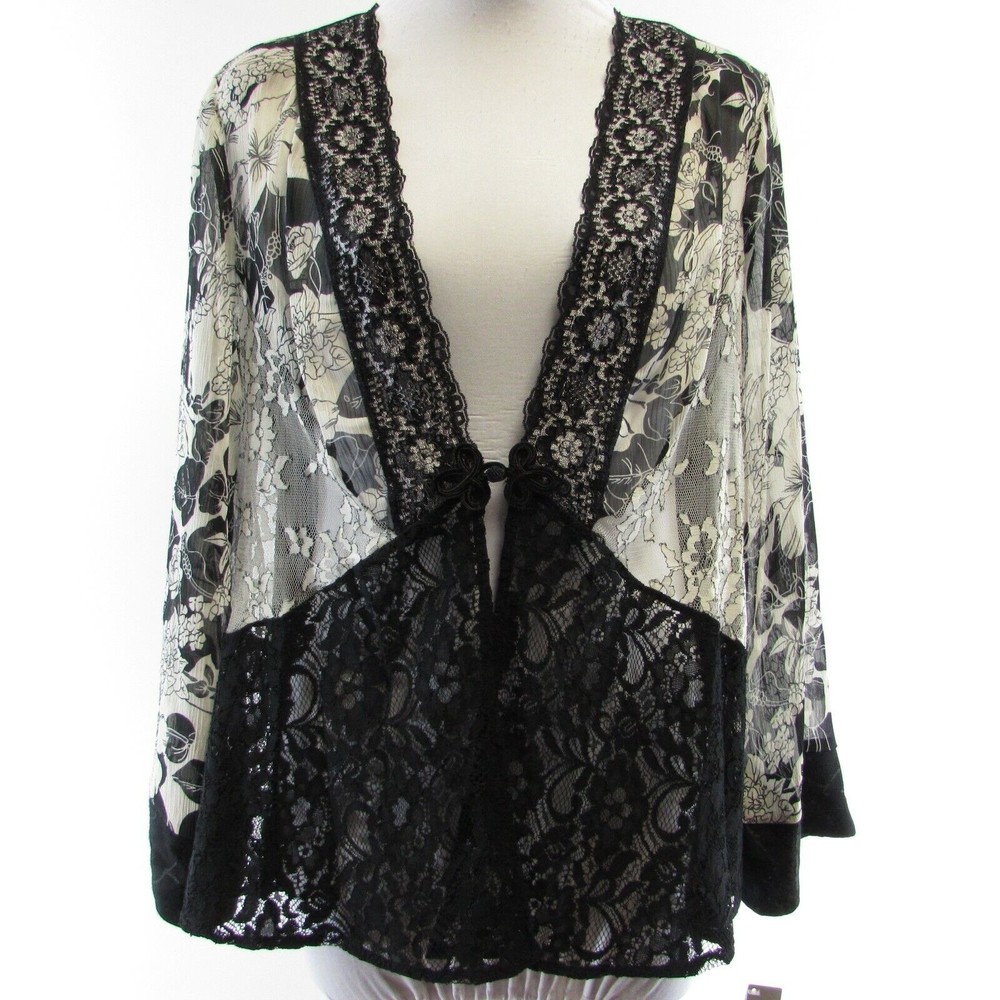 Spencer Alexis Black Jacket Size M Long Sleeves Floral Lace Cover Up Top Kimono